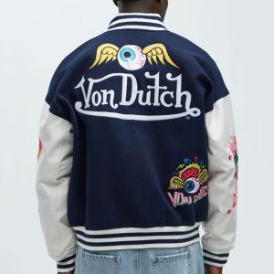 Von Dutch Eyeball Varsity Jacket - Navy/combo
