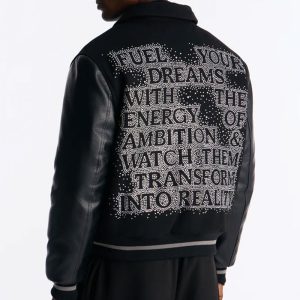 Ambition Crystal Collared Varsity Jacket - Black