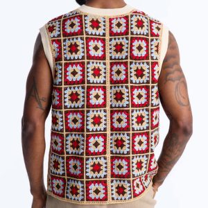 Square One Sweater Vest - Burgundy/combo