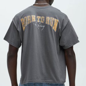 Born To Run Short Sleeve Cropped Tee - Charcoal