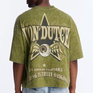 Von Dutch Originals Vintage Heavy Weight Boxy Short Sleeve Tee - Olive