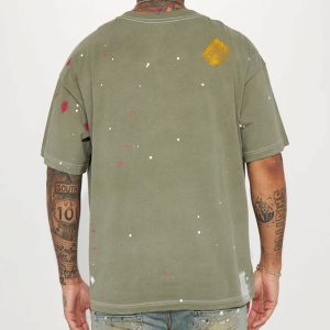 GOAT Paint Splatter Oversized Short Sleeve Tee - Olive