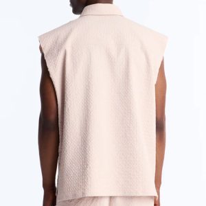 Oversized Inspired By Fear Seersucker Muscle Polo - Light Pink