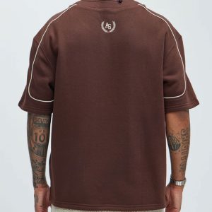 Athletics Sports Club Short Sleeve Henley - Brown
